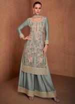 Chinnon Grey Wedding Wear Embroidery Work Readymade Plazzo Suit